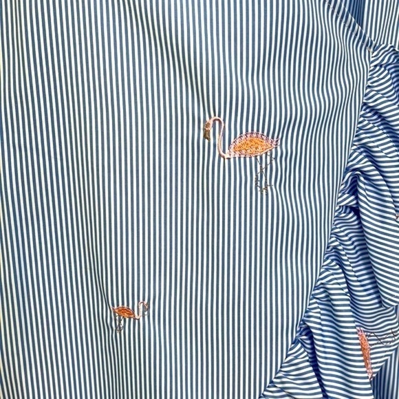 Romeo + Juliet - Flamingo Blue & White Stripe Ruffle Criss Cross Midi Dress Med - Picture 3 of 13